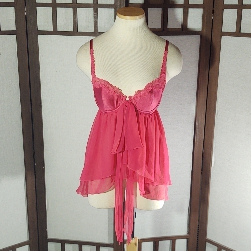 Victoria's Secret Red Lacy Babydol Lingerie Negligee Sz 36B